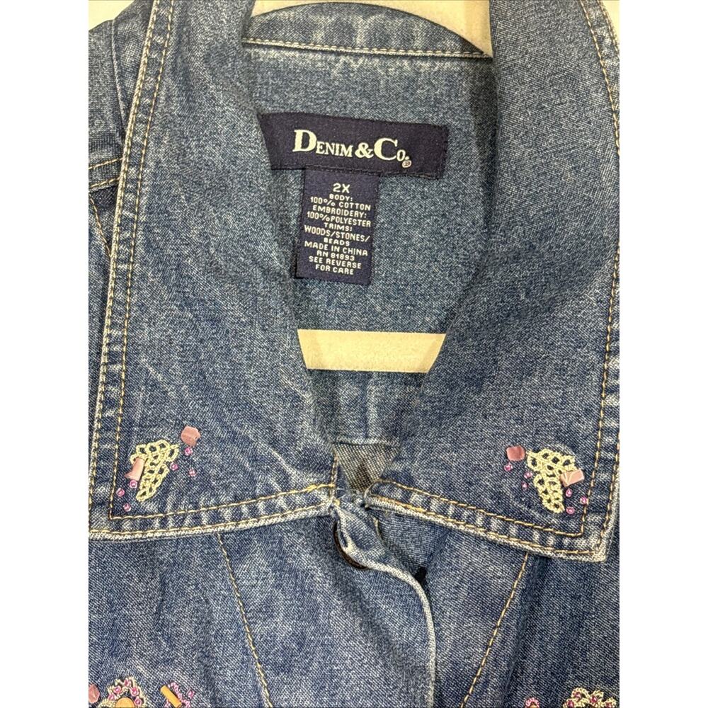 Vtg Womens Denim & Co Jean Jacket Sz 2X Floral Embroidered Light Weight - Picture 3 of 16